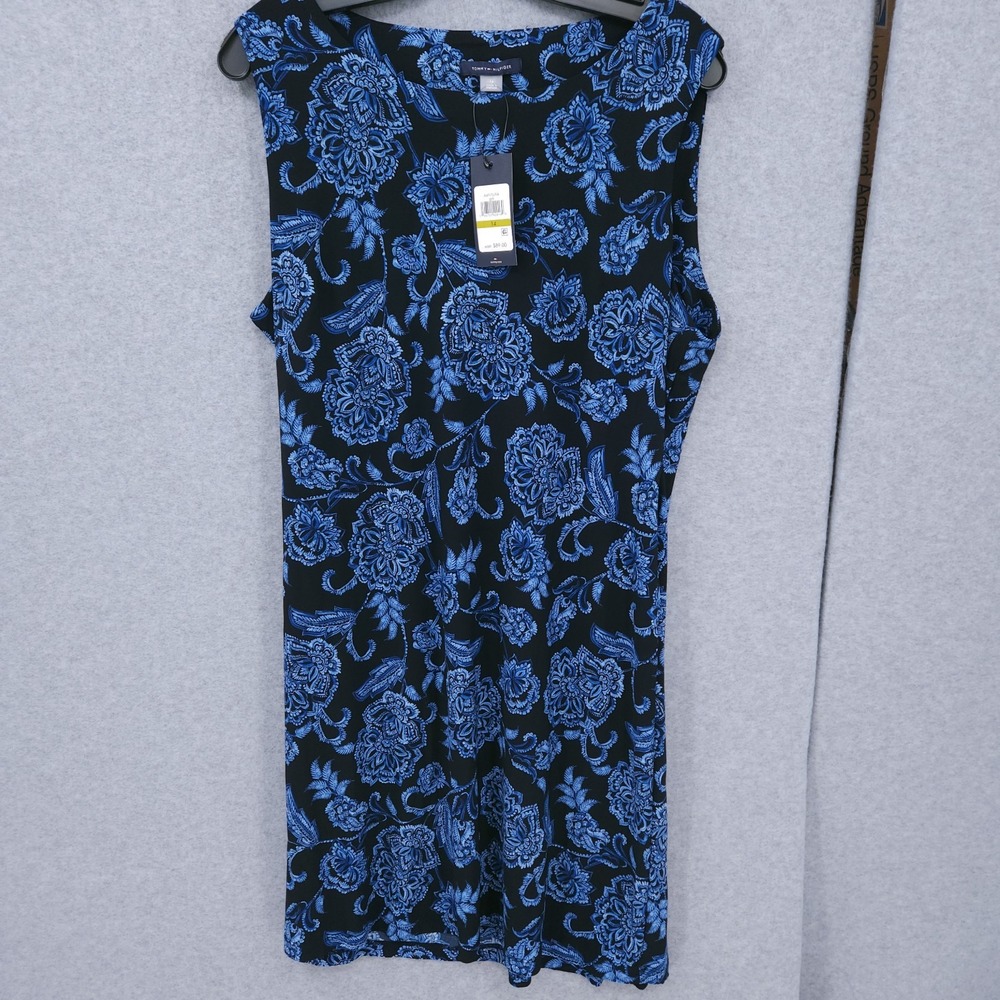 Tommy Hilfiger Floral Print Sleeveless Mini Blue Round Neck Dress Womens Size 14